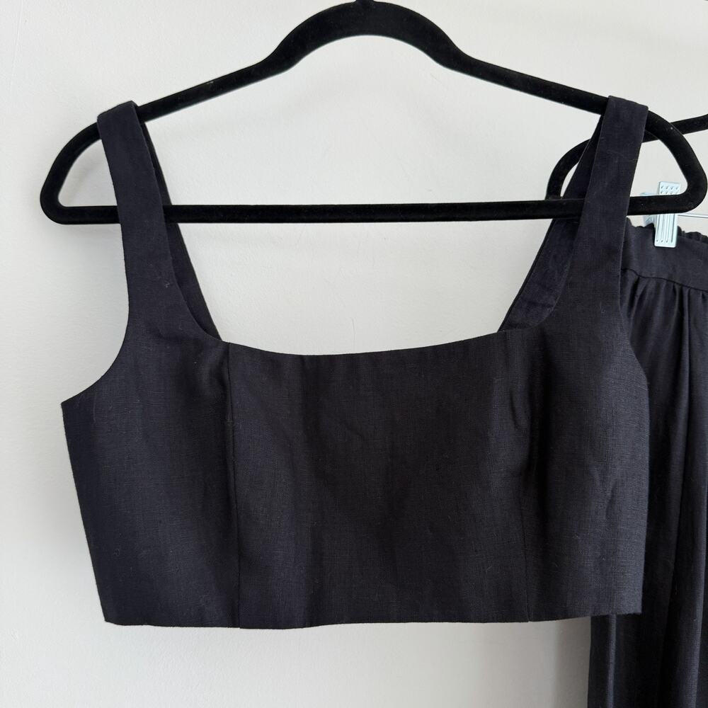 Reformation Linen Palm Set 4 Black Two Piece Set Crop Top Skirt Vacation Resort - Picture 5 of 14